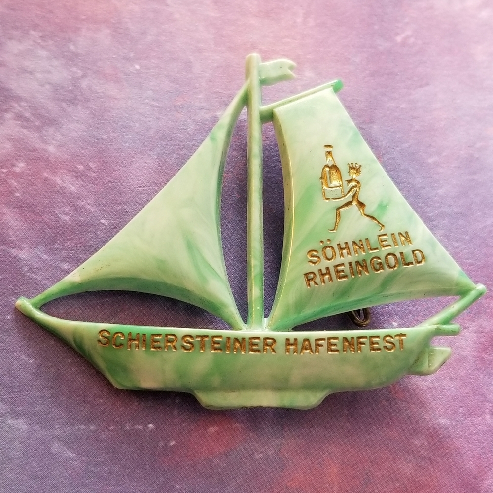 Vintage Sohnlein Rheingold sail boat pin brooch nautical ship advertising - Picture 2 of 11